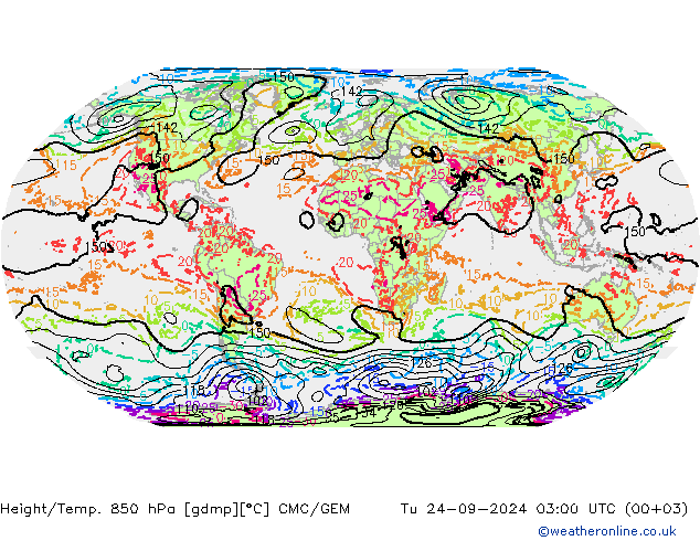 Hoogte/Temp. 850 hPa CMC/GEM di 24.09.2024 03 UTC