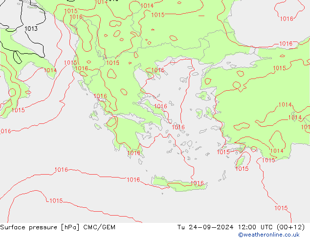 Surface pressure CMC/GEM Tu 24.09.2024 12 UTC