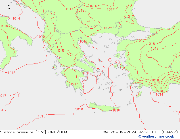 Surface pressure CMC/GEM We 25.09.2024 03 UTC