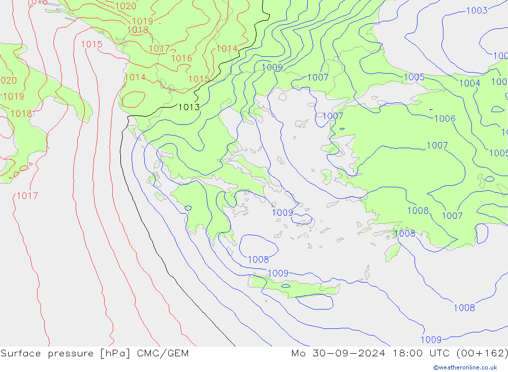 Surface pressure CMC/GEM Mo 30.09.2024 18 UTC