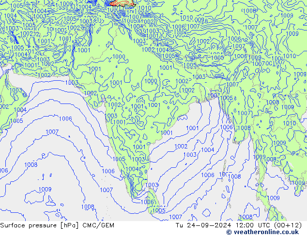 Surface pressure CMC/GEM Tu 24.09.2024 12 UTC