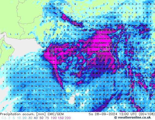 Precipitación acum. CMC/GEM sáb 28.09.2024 12 UTC