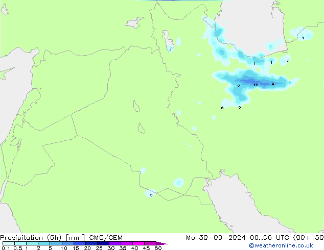 Totale neerslag (6h) CMC/GEM ma 30.09.2024 06 UTC