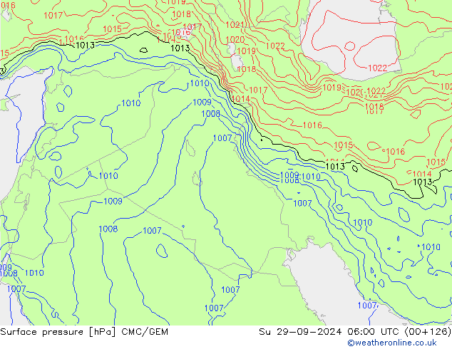 Surface pressure CMC/GEM Su 29.09.2024 06 UTC