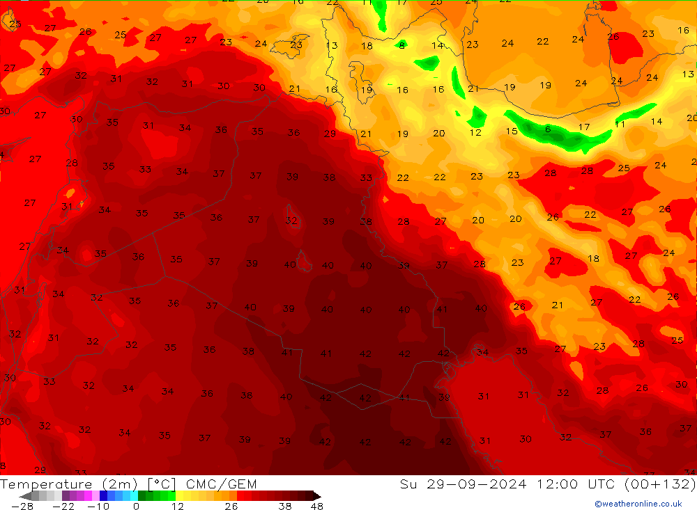 mapa temperatury (2m) CMC/GEM nie. 29.09.2024 12 UTC