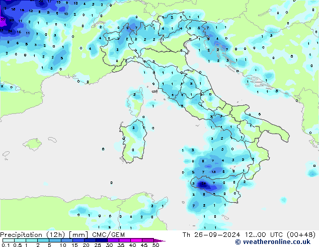 Precipitation (12h) CMC/GEM Th 26.09.2024 00 UTC