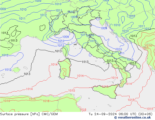 Surface pressure CMC/GEM Tu 24.09.2024 06 UTC