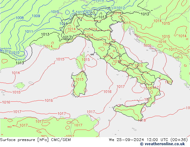 Pressione al suolo CMC/GEM mer 25.09.2024 12 UTC