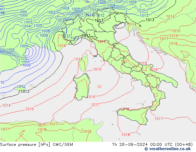 Pressione al suolo CMC/GEM gio 26.09.2024 00 UTC