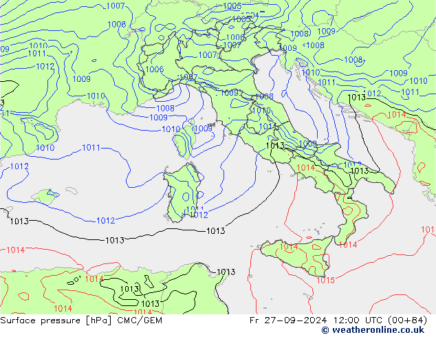 Surface pressure CMC/GEM Fr 27.09.2024 12 UTC