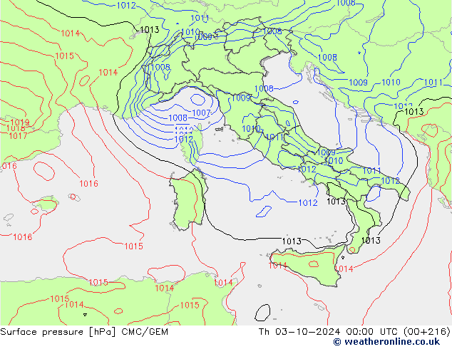 Surface pressure CMC/GEM Th 03.10.2024 00 UTC