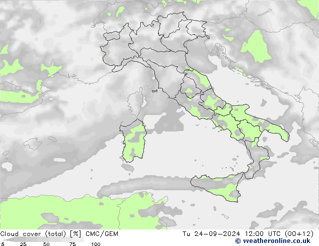 Nubi (totali) CMC/GEM mar 24.09.2024 12 UTC