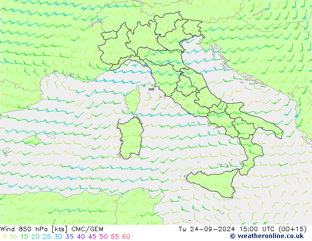 Wind 850 hPa CMC/GEM Tu 24.09.2024 15 UTC