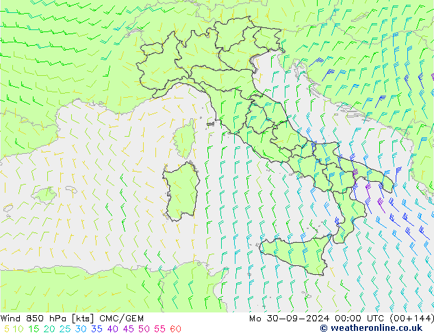 Rüzgar 850 hPa CMC/GEM Pzt 30.09.2024 00 UTC