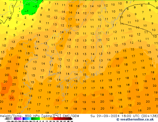 Height/Temp. 850 hPa CMC/GEM nie. 29.09.2024 18 UTC