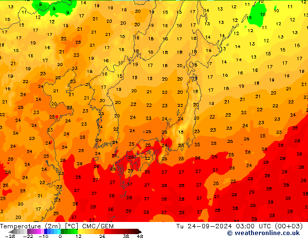 Temperature (2m) CMC/GEM Tu 24.09.2024 03 UTC