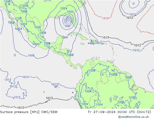 Surface pressure CMC/GEM Fr 27.09.2024 00 UTC