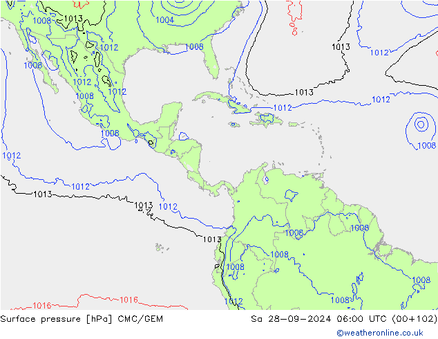 Surface pressure CMC/GEM Sa 28.09.2024 06 UTC