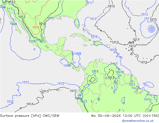 Atmosférický tlak CMC/GEM Po 30.09.2024 12 UTC