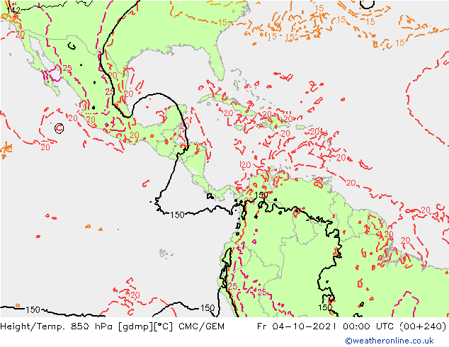 Height/Temp. 850 hPa CMC/GEM Fr 04.10.2024 00 UTC