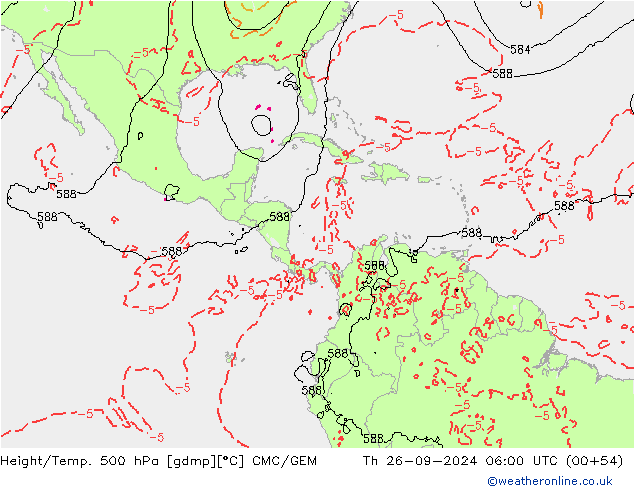 Height/Temp. 500 гПа CMC/GEM чт 26.09.2024 06 UTC