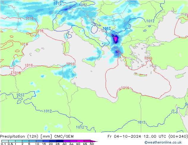 Precipitation (12h) CMC/GEM Fr 04.10.2024 00 UTC