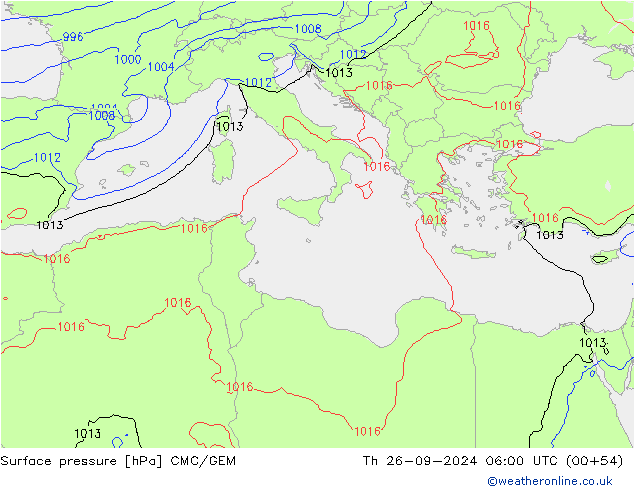 Surface pressure CMC/GEM Th 26.09.2024 06 UTC