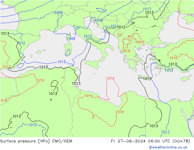 приземное давление CMC/GEM пт 27.09.2024 06 UTC