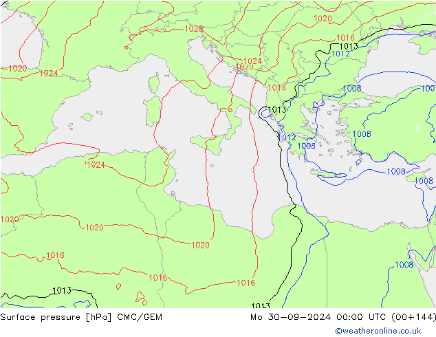 Surface pressure CMC/GEM Mo 30.09.2024 00 UTC