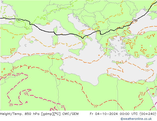 Height/Temp. 850 hPa CMC/GEM Sex 04.10.2024 00 UTC