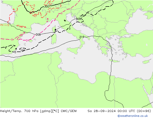 Height/Temp. 700 hPa CMC/GEM Sa 28.09.2024 00 UTC