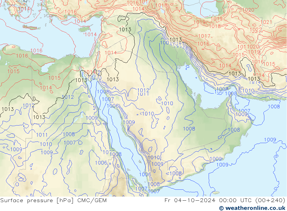 Atmosférický tlak CMC/GEM Pá 04.10.2024 00 UTC