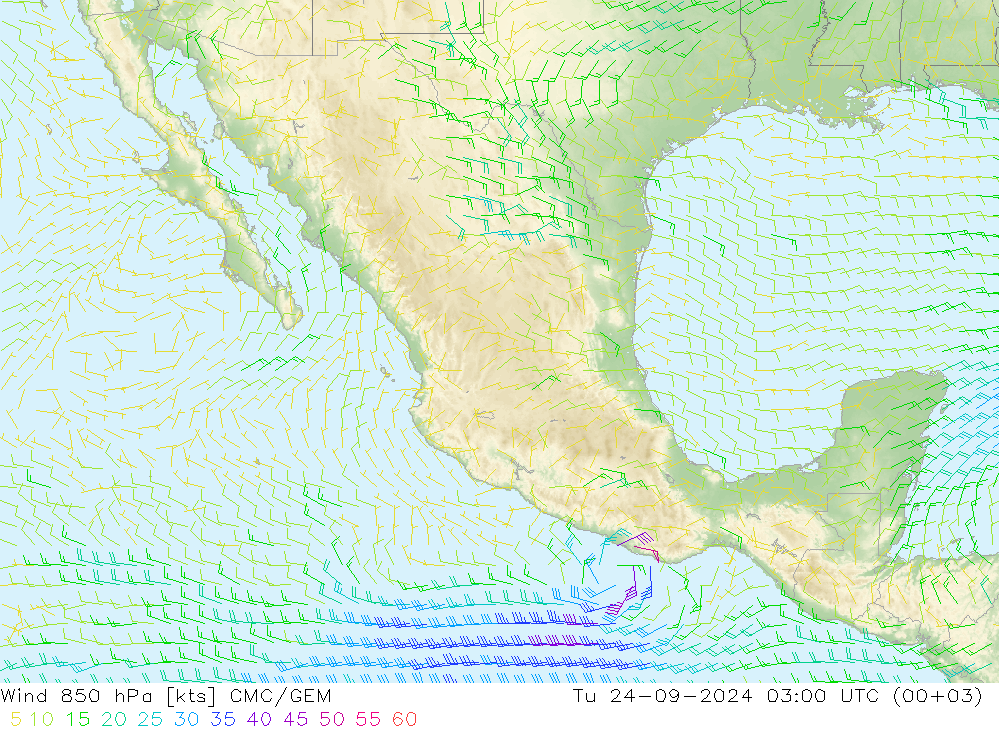 Wind 850 hPa CMC/GEM Tu 24.09.2024 03 UTC