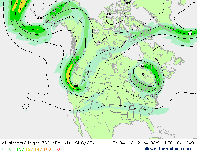 Jet stream/Height 300 hPa CMC/GEM Fr 04.10.2024 00 UTC