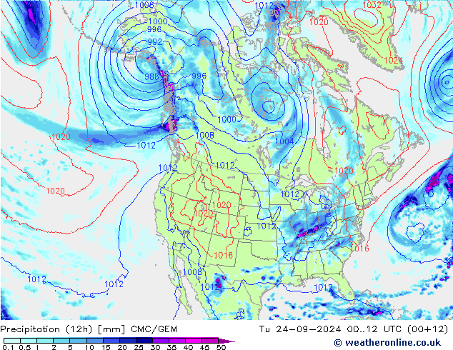 Precipitation (12h) CMC/GEM Tu 24.09.2024 12 UTC