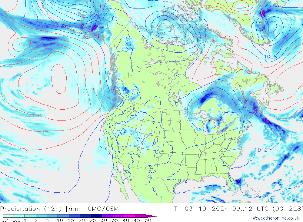 Precipitação (12h) CMC/GEM Qui 03.10.2024 12 UTC