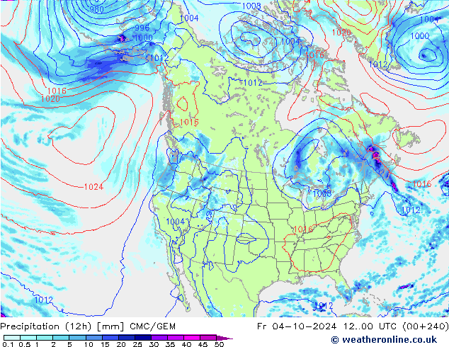 Precipitation (12h) CMC/GEM Fr 04.10.2024 00 UTC