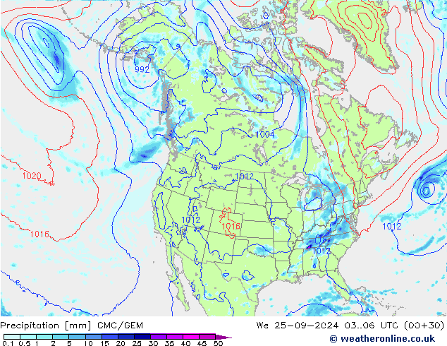 precipitação CMC/GEM Qua 25.09.2024 06 UTC