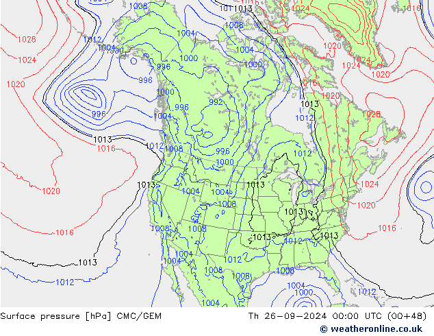 Surface pressure CMC/GEM Th 26.09.2024 00 UTC