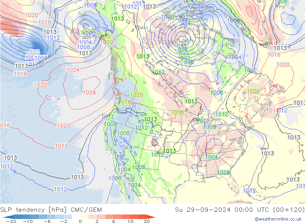 SLP tendency CMC/GEM Dom 29.09.2024 00 UTC