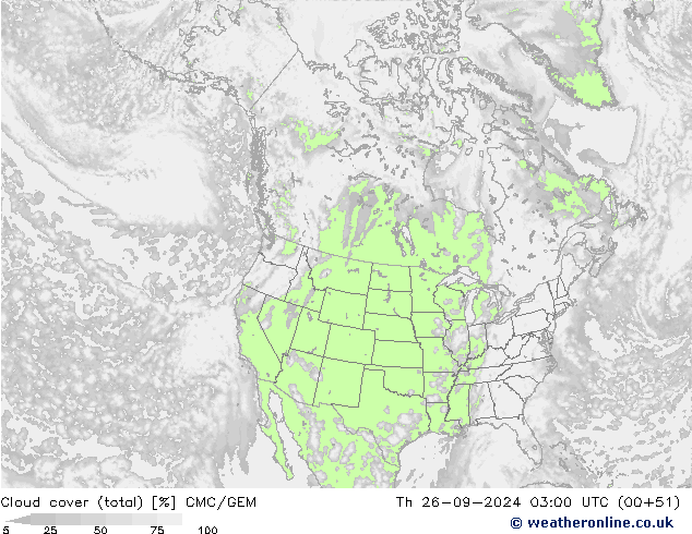 Cloud cover (total) CMC/GEM Th 26.09.2024 03 UTC