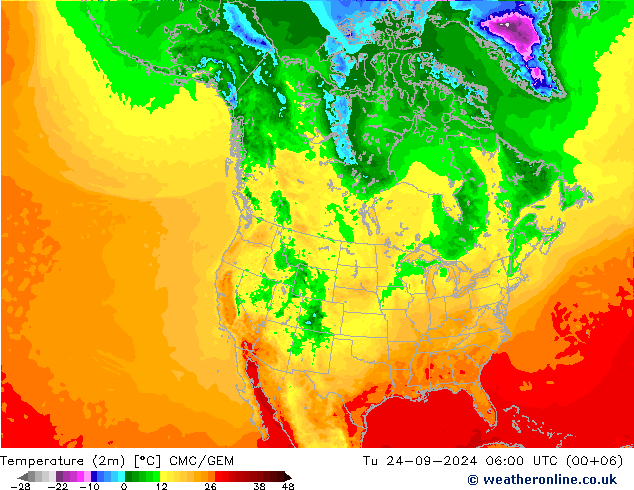 Temperature (2m) CMC/GEM Tu 24.09.2024 06 UTC