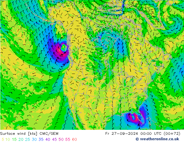 Surface wind CMC/GEM Pá 27.09.2024 00 UTC