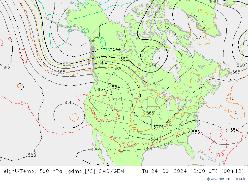 Height/Temp. 500 hPa CMC/GEM Tu 24.09.2024 12 UTC