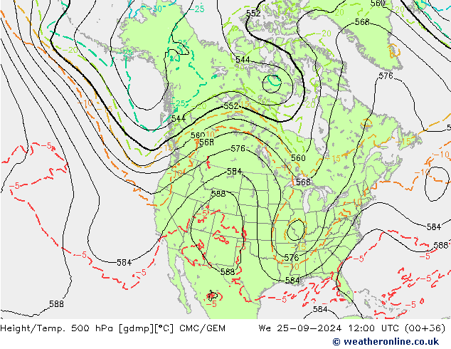 Height/Temp. 500 hPa CMC/GEM mer 25.09.2024 12 UTC