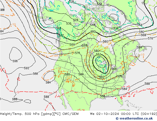 Height/Temp. 500 hPa CMC/GEM We 02.10.2024 00 UTC