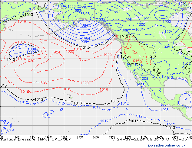 Atmosférický tlak CMC/GEM Út 24.09.2024 06 UTC