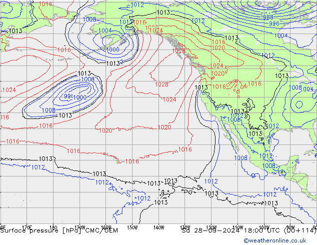 Surface pressure CMC/GEM Sa 28.09.2024 18 UTC