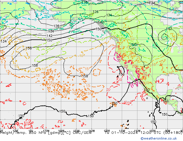 Yükseklik/Sıc. 850 hPa CMC/GEM Sa 01.10.2024 12 UTC