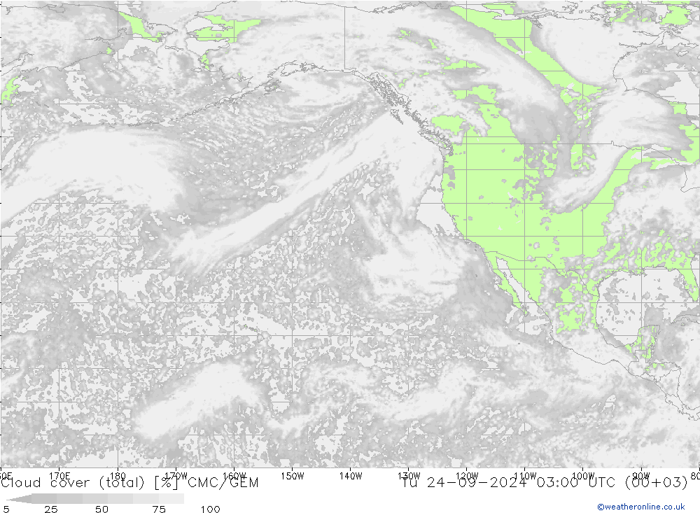 Cloud cover (total) CMC/GEM Tu 24.09.2024 03 UTC